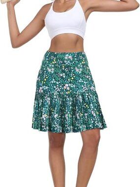 Koralhy Size M Green Floral Golf Skorts with Pockets Pleated Skirts with Shorts
